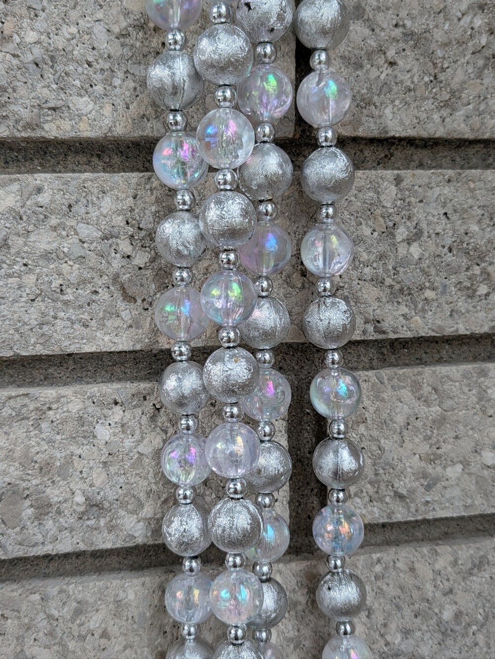 Foiled Garland Acrylic Iridescent Silver Metallic Christmas Balls VTG Strings